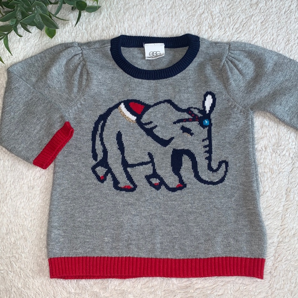 EGG Baby Gray & Red Elephant Sweater EUC 6M